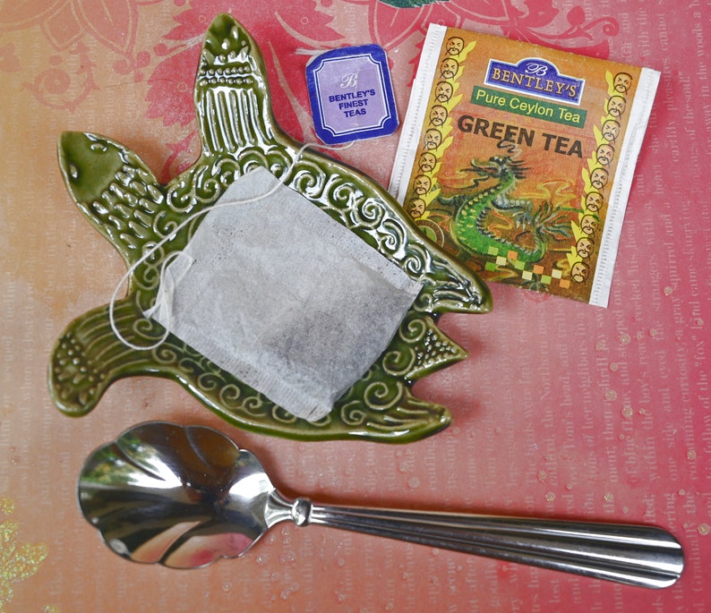 Turtle spoon rest. BROWN Teabag holder. Teaspoon rest. Soap holder. Ring and jewelry holder. Sea turtle trinket dish. Tea light holder