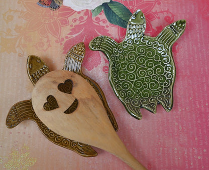 Turtle spoon rest. BROWN Teabag holder. Teaspoon rest. Soap holder. Ring and jewelry holder. Sea turtle trinket dish. Tea light holder