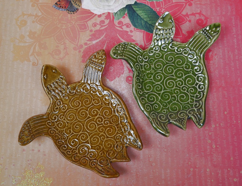Turtle spoon rest. BROWN Teabag holder. Teaspoon rest. Soap holder. Ring and jewelry holder. Sea turtle trinket dish. Tea light holder
