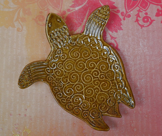 Turtle spoon rest. BROWN Teabag holder. Teaspoon rest. Soap holder. Ring and jewelry holder. Sea turtle trinket dish. Tea light holder