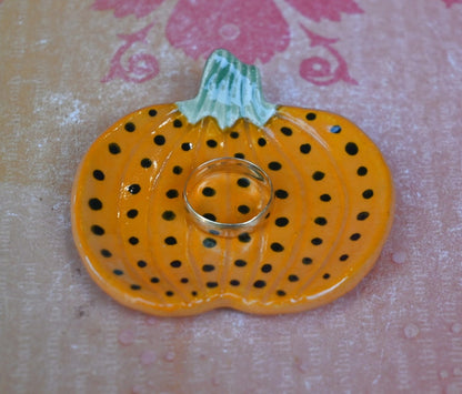Pumpkin teaspoon rest. Ring holder. Polka dot pumpkin. Chopstick rest. Thanksgiving trinket dish. Pill holder. Tea light holder.