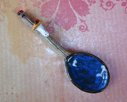 Ceramic spoon. Mushroom spoon. Ladybug spoon. Twig spoon. Wooden ceramic spoon. Whimsical wall art spoon. Pottery spoon. Wall art. Ladybugs