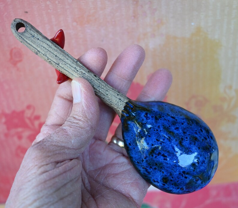 Red Cardinal ceramic spoon. Red Cardinal spoon. Twig spoon. Wooden ceramic spoon. Whimsical wall art spoon. Pottery spoon.