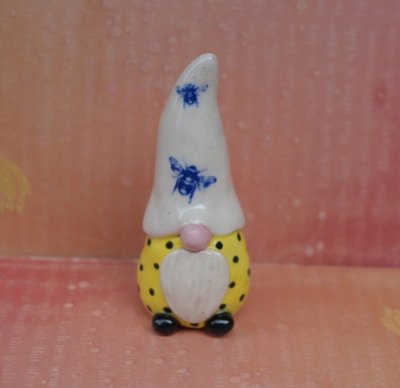 Miniature ceramic gnome with Bumble bees. Bee gnome. Fairy garden gnome decoration. Terrarium figurine. Pot decoration Ceramic planter gnome