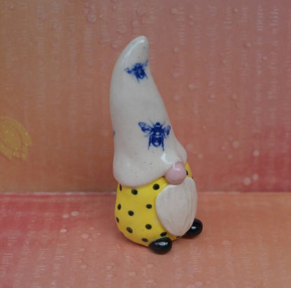 Miniature ceramic gnome with Bumble bees. Bee gnome. Fairy garden gnome decoration. Terrarium figurine. Pot decoration Ceramic planter gnome