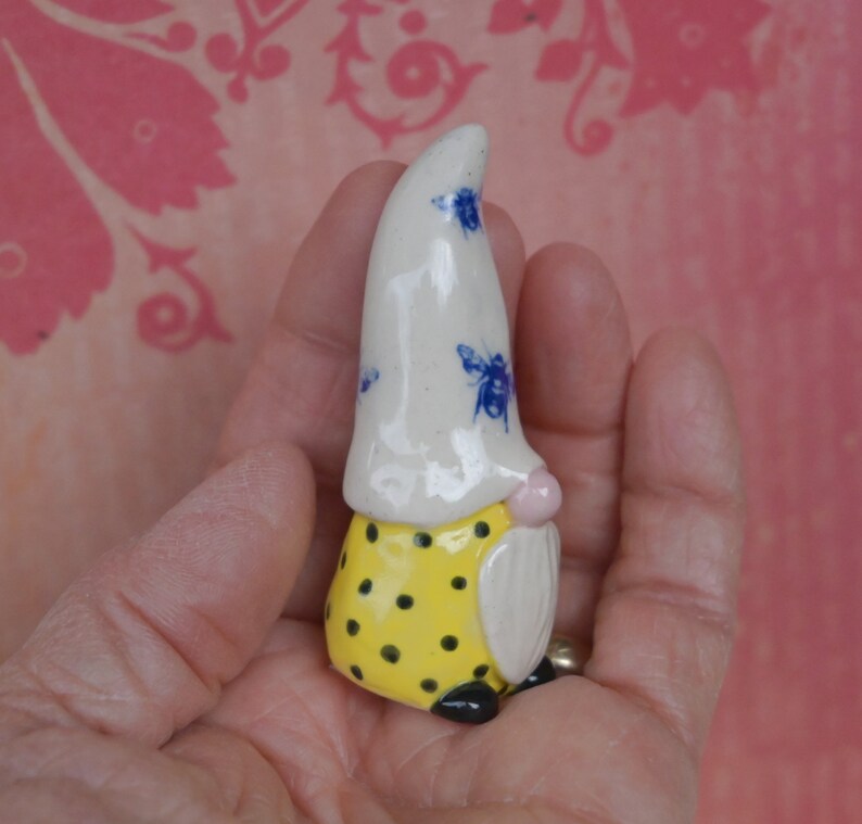 Miniature ceramic gnome with Bumble bees. Bee gnome. Fairy garden gnome decoration. Terrarium figurine. Pot decoration Ceramic planter gnome