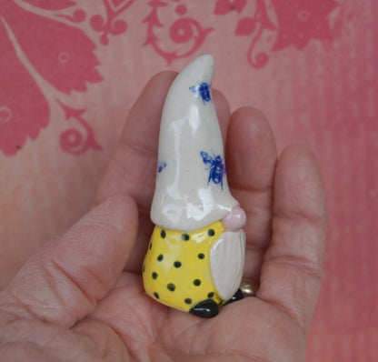 Miniature ceramic gnome with Bumble bees. Bee gnome. Fairy garden gnome decoration. Terrarium figurine. Pot decoration Ceramic planter gnome