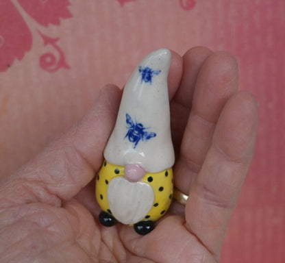 Miniature ceramic gnome with Bumble bees. Bee gnome. Fairy garden gnome decoration. Terrarium figurine. Pot decoration Ceramic planter gnome
