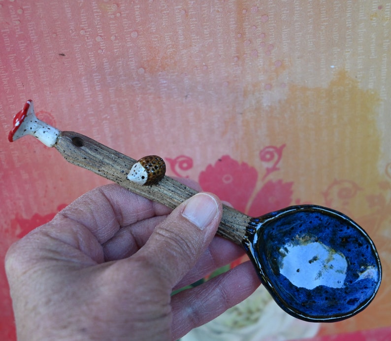 Ceramic Mushroom spoon. Hedgehog spoon. Twig spoon. Wooden bark pattern ceramic spoon. Whimsical wall art spoon. Pottery spoon.