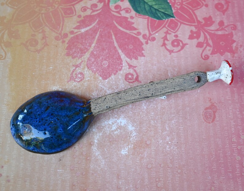 Ceramic Mushroom spoon. Hedgehog spoon. Twig spoon. Wooden bark pattern ceramic spoon. Whimsical wall art spoon. Pottery spoon.