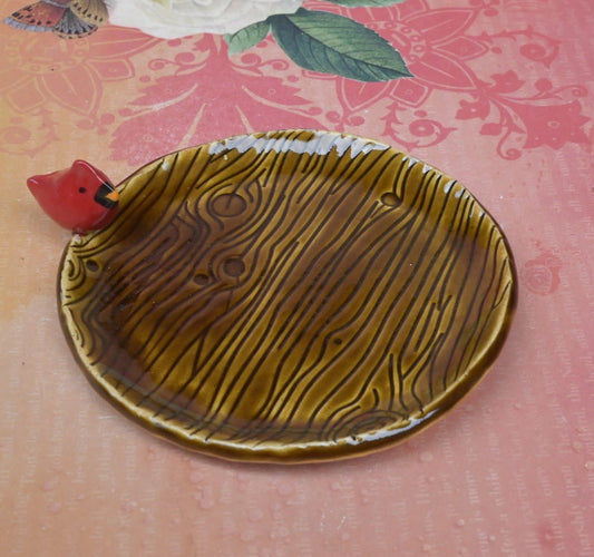 Red Cardinal spoon rest. Ring holder. Teaspoon rest. Tea bag rest. Coffee spoon rest. Woodland ring holder. Red Cardinal plate. Trinket dish