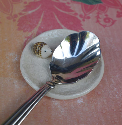Hedgehog ring holder. Monstera Tea bag rest. Teaspoon rest. Coffee spoon rest. Ring holder. Trinket dish. Chopstick rest. Tea light holder.