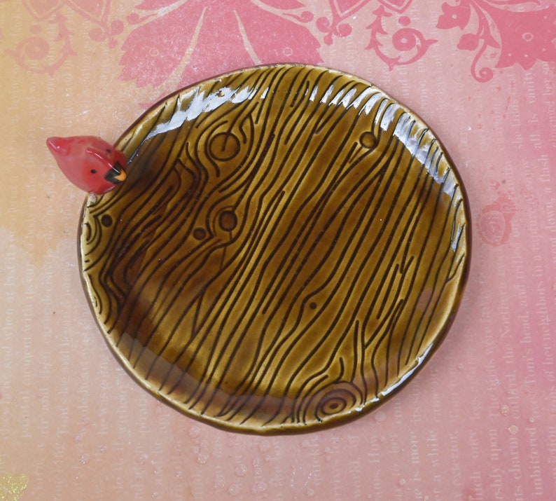 Red Cardinal spoon rest. Ring holder. Teaspoon rest. Tea bag rest. Coffee spoon rest. Woodland ring holder. Red Cardinal plate. Trinket dish