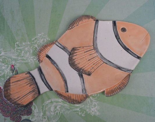 Clownfish spoon rest. Fish soap dish. Ceramic clownfish. Sunfish spatula rest. Soap holder. Jewelry holder. Tea bag rest. Fish spoon rest.