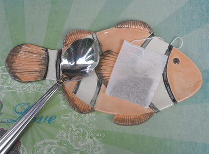 Clownfish spoon rest. Fish soap dish. Ceramic clownfish. Sunfish spatula rest. Soap holder. Jewelry holder. Tea bag rest. Fish spoon rest.