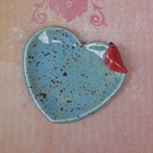 Red Cardinal ring holder. Teeny ring dish. Teaspoon rest. Coffee spoon rest. pill holder. Chopstick rest. Knife rest . Tea light holder