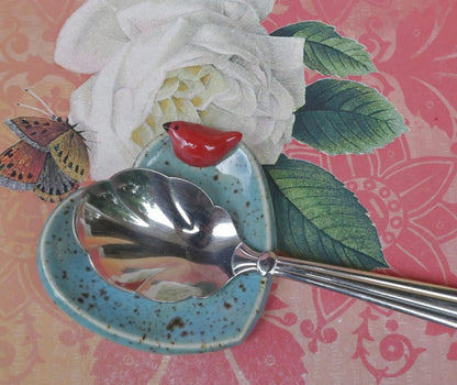Red Cardinal ring holder. Teeny ring dish. Teaspoon rest. Coffee spoon rest. pill holder. Chopstick rest. Knife rest . Tea light holder
