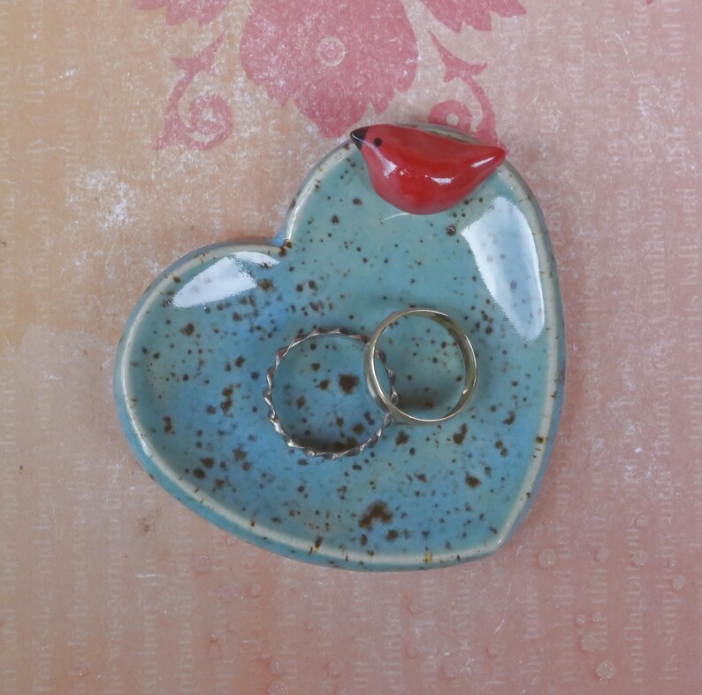 Red Cardinal ring holder. Teeny ring dish. Teaspoon rest. Coffee spoon rest. pill holder. Chopstick rest. Knife rest . Tea light holder