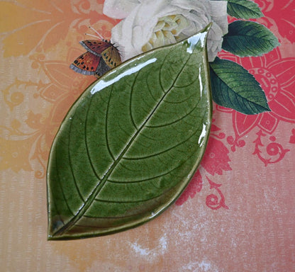 Ceramic leaf spoon rest. Sushi plate. Soap holder. Tea bag rest. Leaf tray. Leaf plate. Ring holder. Jewelry holder. Trinket dish