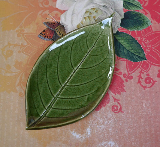 Ceramic leaf spoon rest. Sushi plate. Soap holder. Tea bag rest. Leaf tray. Leaf plate. Ring holder. Jewelry holder. Trinket dish