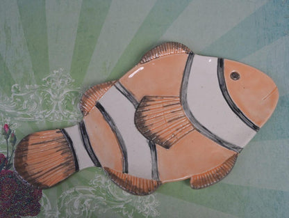 Clownfish spoon rest. Fish soap dish. Ceramic clownfish. Sunfish spatula rest. Soap holder. Jewelry holder. Tea bag rest. Fish spoon rest.