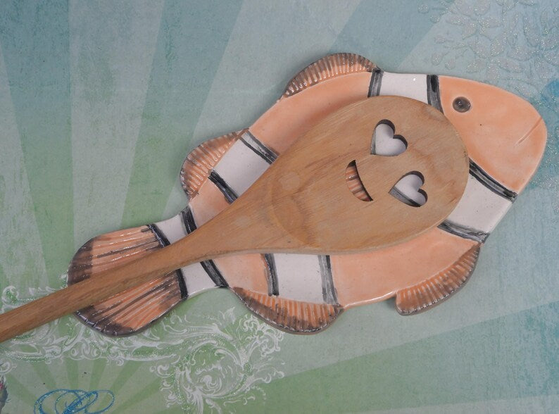 Clownfish spoon rest. Fish soap dish. Ceramic clownfish. Sunfish spatula rest. Soap holder. Jewelry holder. Tea bag rest. Fish spoon rest.