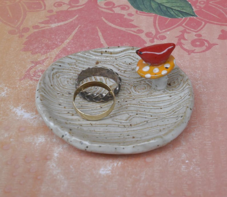 Red Cardinal teaspoon rest. Mushroom ring holder. Coffee spoon rest. Sushi chopstick rest. Pill holder. Trinket dish. Amanita mushroom
