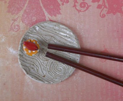 Red Cardinal teaspoon rest. Mushroom ring holder. Coffee spoon rest. Sushi chopstick rest. Pill holder. Trinket dish. Amanita mushroom