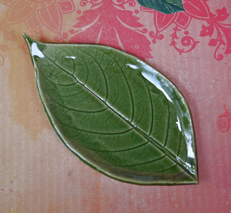 Ceramic leaf spoon rest. Sushi plate. Soap holder. Tea bag rest. Leaf tray. Leaf plate. Ring holder. Jewelry holder. Trinket dish