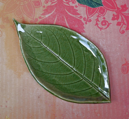 Ceramic leaf spoon rest. Sushi plate. Soap holder. Tea bag rest. Leaf tray. Leaf plate. Ring holder. Jewelry holder. Trinket dish