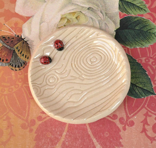 Ladybug ring holder. Tea bag rest. Teaspoon rest. Coffee spoon rest. Tea light holder. Trinket dish. Chopstick rest. Pill holder