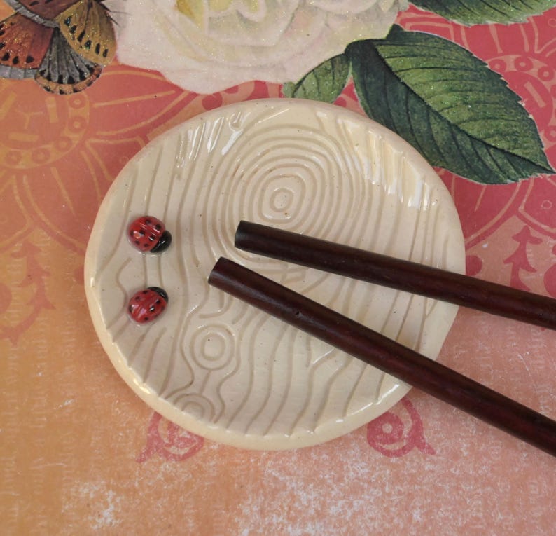 Ladybug ring holder. Tea bag rest. Teaspoon rest. Coffee spoon rest. Tea light holder. Trinket dish. Chopstick rest. Pill holder