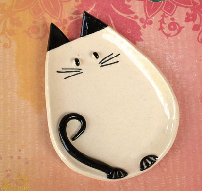 Siamese cat spoon rest. Soap holder. Jewelry holder. Cat plate. Cat ring holder. Trinket dish. Tea bag rest. Siamese cat ring dish