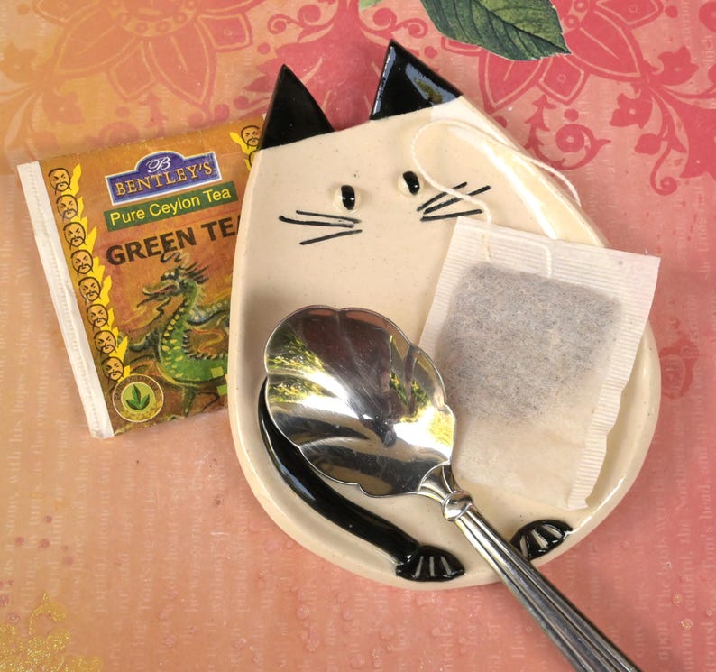 Siamese cat spoon rest. Soap holder. Jewelry holder. Cat plate. Cat ring holder. Trinket dish. Tea bag rest. Siamese cat ring dish