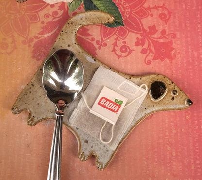 Ceramic dog spoon rest. Dog jewelry/soap holder. Ring holder. Tea bag holder. Teaspoon rest. Tea light holder. Spatula rest.