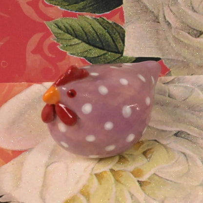 Ceramic chicken figurine. Purple chicken. Miniature polka dot chicken sculpture. Hand sculpted hand painted chicken. Terrarium figurine.