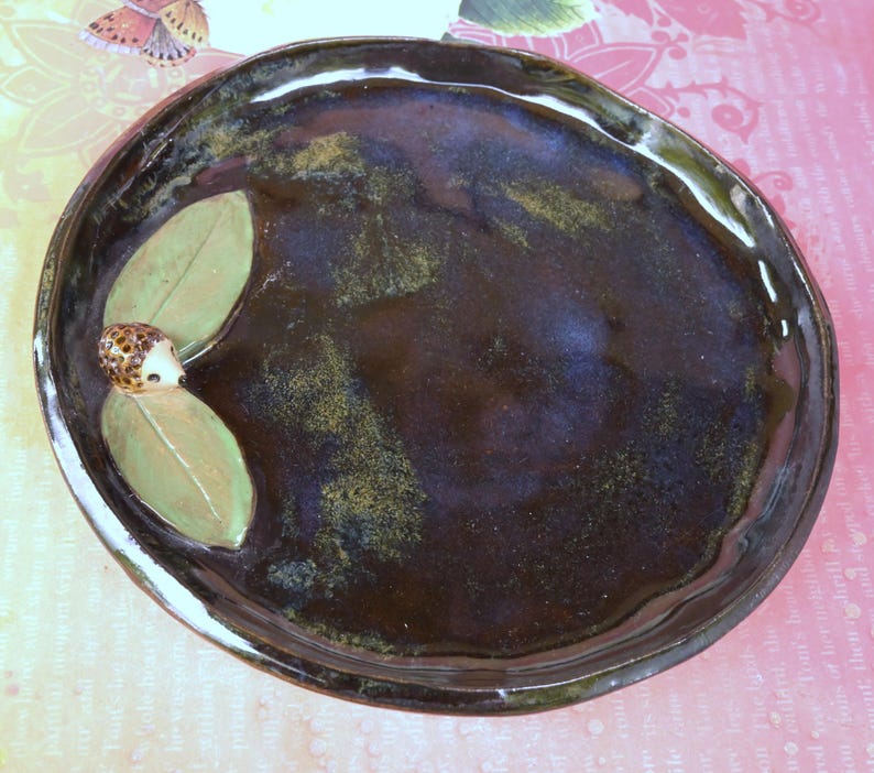 Hedgehog plate spoon rest. Big spoon rest. Soap holder. Jewelry holder. Trinket dish. Tea bag rest. Hedgehog tray. Cracker tray