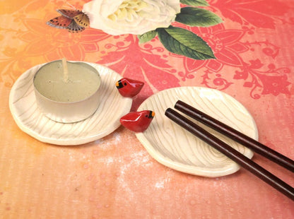 Red Cardinal ring holder. Tea bag rest. Teaspoon rest. Ring holder. Trinket dish. Chopstick rest. Pill holder. Tea light holder