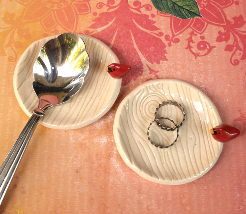 Red Cardinal ring holder. Tea bag rest. Teaspoon rest. Ring holder. Trinket dish. Chopstick rest. Pill holder. Tea light holder