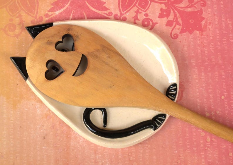 Siamese cat spoon rest. Soap holder. Jewelry holder. Cat plate. Cat ring holder. Trinket dish. Tea bag rest. Siamese cat ring dish