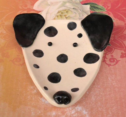 Dalmatian dog spoon rest. Ceramic dog jewelry holder. Dog soap holder. Dog tea bag rest. Ring and jewelry holder. Trinket dish.