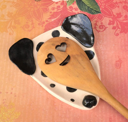 Dalmatian dog spoon rest. Ceramic dog jewelry holder. Dog soap holder. Dog tea bag rest. Ring and jewelry holder. Trinket dish.