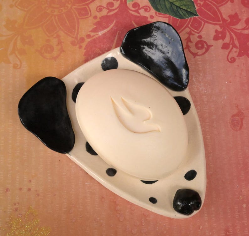 Dalmatian dog spoon rest. Ceramic dog jewelry holder. Dog soap holder. Dog tea bag rest. Ring and jewelry holder. Trinket dish.