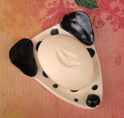 Dalmatian dog spoon rest. Ceramic dog jewelry holder. Dog soap holder. Dog tea bag rest. Ring and jewelry holder. Trinket dish.