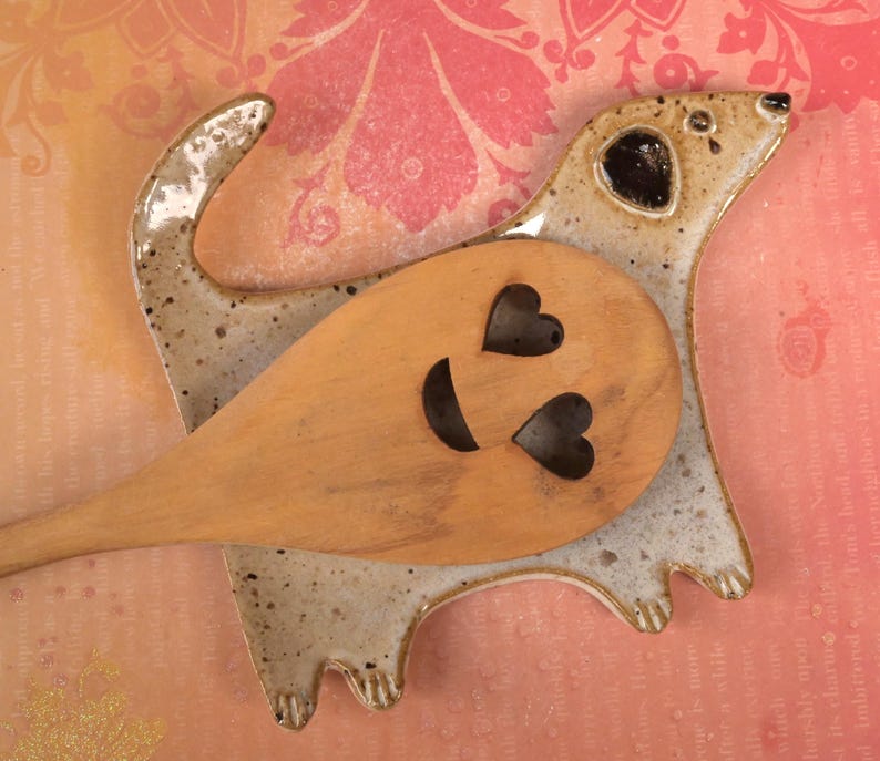 Ceramic dog spoon rest. Dog jewelry/soap holder. Ring holder. Tea bag holder. Teaspoon rest. Tea light holder. Spatula rest.