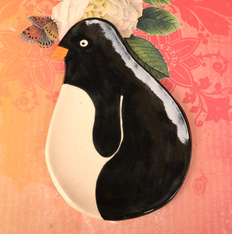 Penguin spoon rest. Emperor penguin soap holder. Ring and jewelry holder. Spatula rest. Tea bag rest. Trinket dish. Gift for penguin lovers.