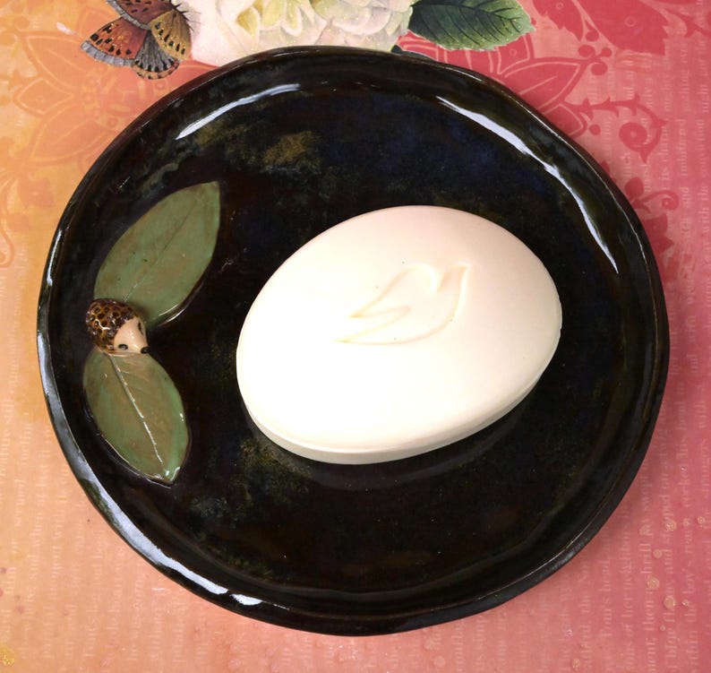Hedgehog plate spoon rest. Big spoon rest. Soap holder. Jewelry holder. Trinket dish. Tea bag rest. Hedgehog tray. Cracker tray